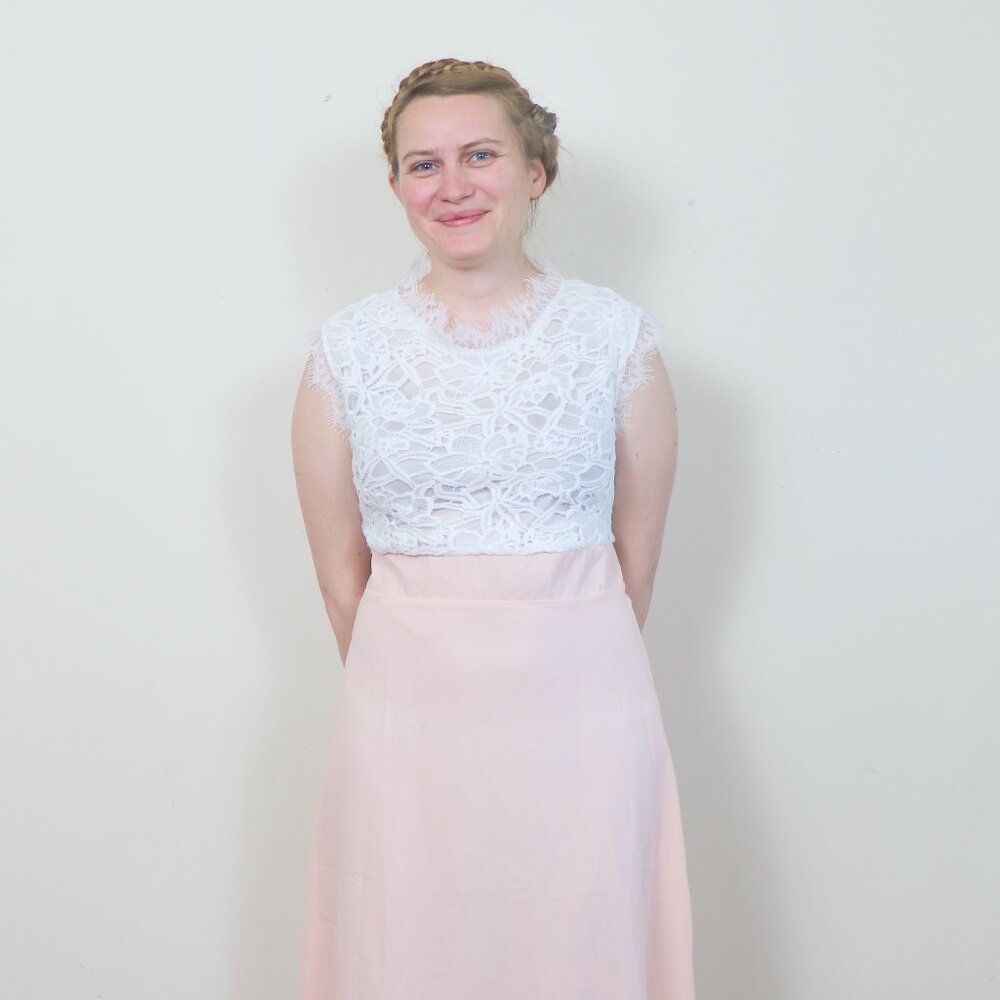 Lacy white and pink maxi dress